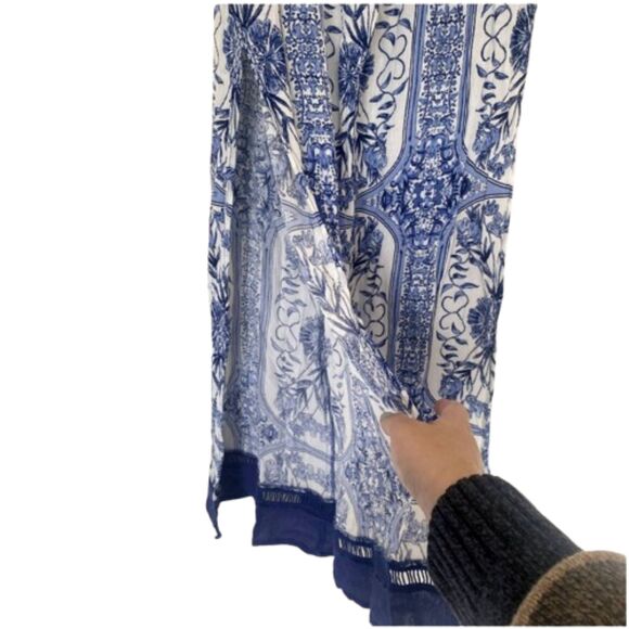 Abbeline Wide Leg Slit Beach Pants Blue Floral Boho Swim Coverup Size Small - Picture 5 of 6